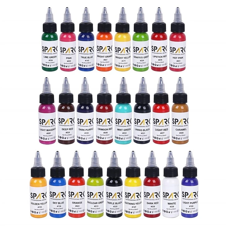 Spark 25 Set 1oz 1oz Organic Premium trajni dolgi - trajna barva hitro gladko črnilo za tetovažo za telo in tetoviranje